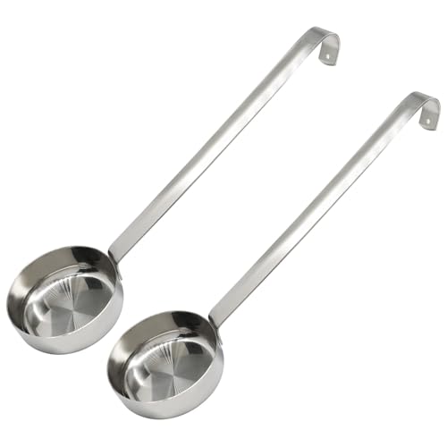 Bivethoi 2Pcs 3 oz 10.55" Stainless Steel Pizza Sauce Spoon | Long Handle, Flat Ladle Design, Measuring Scoop, For Stirring/Portioning/Serving Soups - size: 2 Pack