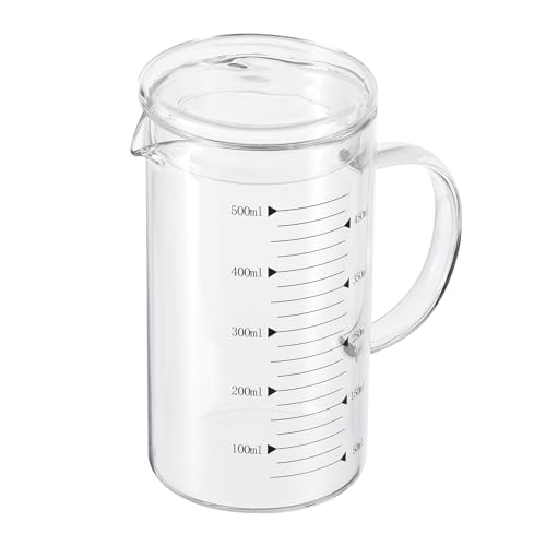 Patikil 500ml Glass Measuring Cup, 3.3 Borosilicate Graduated Black Printed Scale Liquid Measure Cups Beaker with Glass Lid and V-Shaped Spout for Kitchen - color: Black, size: 500ml