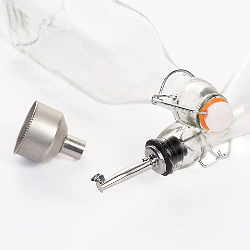 Glass Bottle Set of 2-17oz with Flip Top Airtight Lid, Pourer and Funnel - Reusable Swing Top Stoppers and Leak Proof for Oil, Vinegar, Water, Infusions and Juices