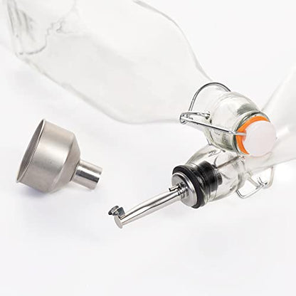 Glass Bottle Set of 2-17oz with Flip Top Airtight Lid, Pourer and Funnel - Reusable Swing Top Stoppers and Leak Proof for Oil, Vinegar, Water, Infusions and Juices