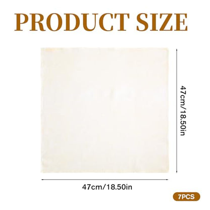 7 PCS Reusable Natural Pure Cotton Cheese Cloths, Natural Pure Cotton Steamer Cloth (18.5x18.5 Inch), Unbleached Cottons Fine Mesh Muslin Cloths Used for Cooking, Juicing, Steaming, Butter Making