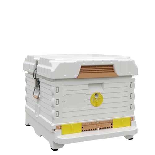 Apimaye Ergo Insulated 10 Frame Bee Hive Set with New Dual Feeder! [NO Frames Included] (White Body Yellow Entrance, Single) - color: White Body Yellow Entrance
