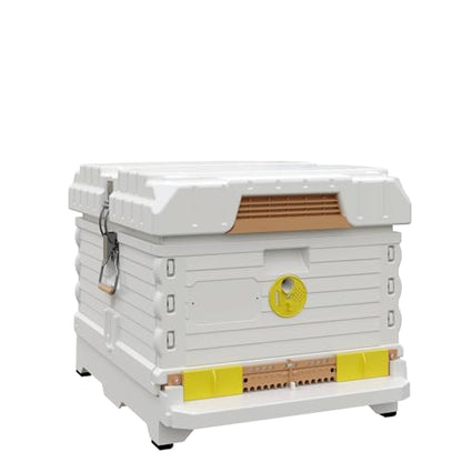 Apimaye Ergo Insulated 10 Frame Bee Hive Set with New Dual Feeder! [NO Frames Included] (White Body Yellow Entrance, Single) - color: White Body Yellow Entrance