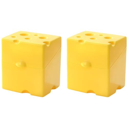 2 Pcs Cheese Storage Box, 650 Ml Plastic Container with Lid, Ideal for Fridge, Yellow