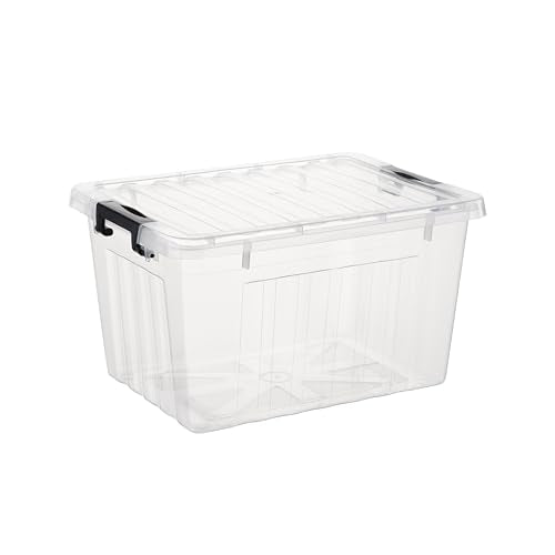 Cetomo Lidded Storage Bin, Stackable Storage Box with Lid and Snap Lock, Clear Platsic Bin for Dorm, Bedroom, Closet, 18 Quart, Pack of 6