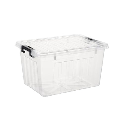 Cetomo Lidded Storage Bin, Stackable Storage Box with Lid and Snap Lock, Clear Platsic Bin for Dorm, Bedroom, Closet, 18 Quart, Pack of 6