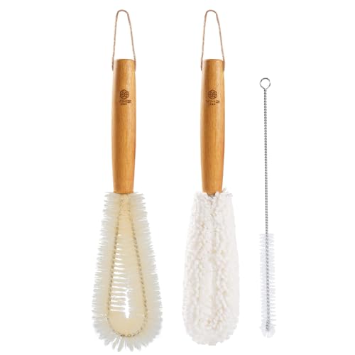 YMZ C&A Bottle Brush Cleaner Set-Teak Wood Handle for Glass Cups, Coffee Cups, Mugs, and Sport Bottles