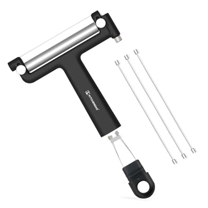 KITCHENDAO Adjustable Wire Cheese Slicer Cutter, 50% Stronger Wires with 2nd Gen Wire Fixing Mechanism, Adjustable Hand-Held Wire Cheese Cutter, Quick Replacement, Dishwasher Safe, with 3 Extra Wires