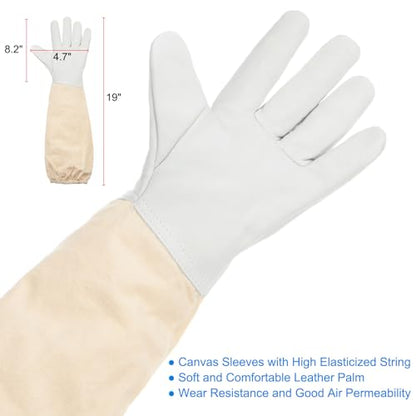 HARFINGTON Bee Suit for Men and Women L Beekeeping Suits Outfit with Veil Hood and Glove for Backyard Professional and Beginner Bee Keeper, White - size: L