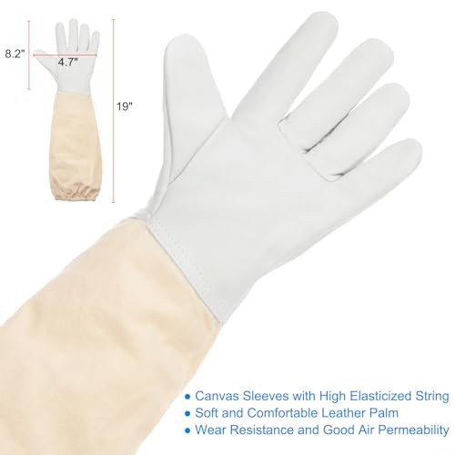 HARFINGTON Bee Suit for Men Women XXL Beekeeping Suits Outfit with Veil Hood and Glove for Backyard Professional and Beginner Bee Keeper, White - size: XXL