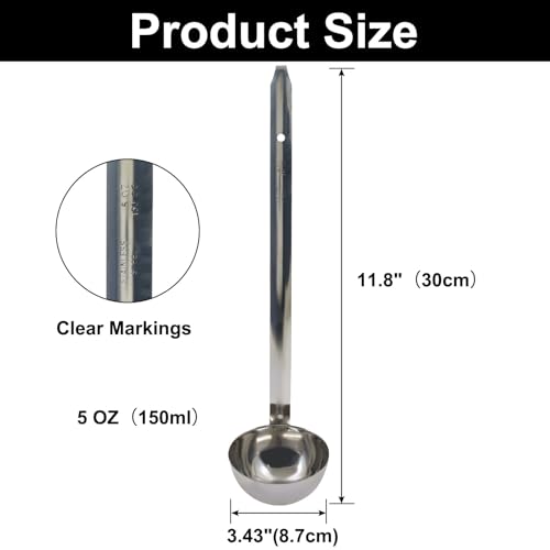 5 Oz Stainless Steel Ladle, 3 Pcs, 11.8" Long Handle Length | 3.43" Bowl Diameter, Sturdy Soup Ladle, For Stirring, Portioning and Serving, Soup and Stew, Restaurants and Home - size: 5 oz