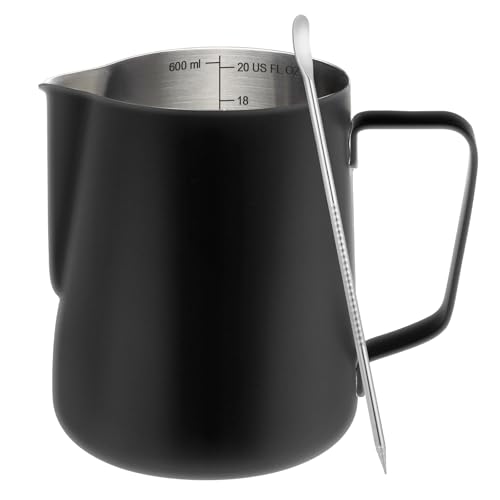 Amrules Milk Frothing Pitcher, 20oz Milk Frother Cup with Clear Scale, 304 Stainless Steel Cappuccino Espresso Machine Accessories for Barista Coffee Bar with Latte Art Pen, Black - color: Black, size: 20 Ounces