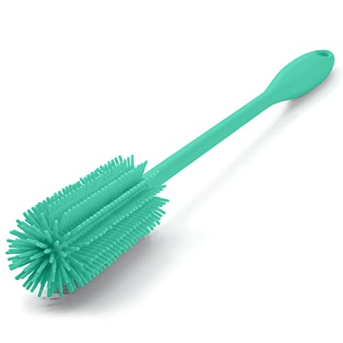 Silicone Bottle Brush, Water Bottle Cleaner Brush with Long Handle, Perfect for Cleaning Narrow Neck Containers, Vacuum Sports Bottle, Tumblers, Flask, Glassware (1 Pack, Teal) - color: Teal