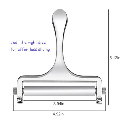 Heavy Duty Stainless Steel Cheese Slicer,Adjustable Thickness with 2 Extra Replacement Wires, Handheld Cheese Cutter for Soft & Hard Cheese, Butter, Cake (Silver)
