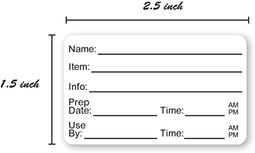 Black and White Food Prep Labels / 500 Removable Meal Prep Leftovers Stickers / 1.5" x 2.5" Food Container Labeling Sticker/Made in The USA - size: Removable 1.5” x 2.5”