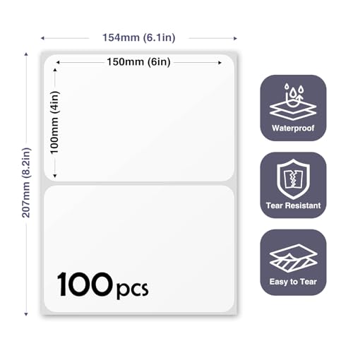 JIEHENG 100Pcs Large White Labels for Storage Bins,6x4 Inch Removable Labels,No Residue Large Labels (White) - color: White