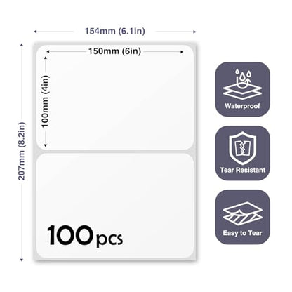 JIEHENG 100Pcs Large White Labels for Storage Bins,6x4 Inch Removable Labels,No Residue Large Labels (White) - color: White