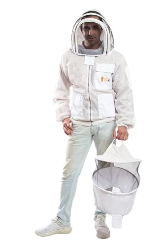 -- Beekeeping Fully Ventilated Jacket in Multi-Color with Round Veil (S, White with Two Veils) - color: White With Two Veils, size: Small