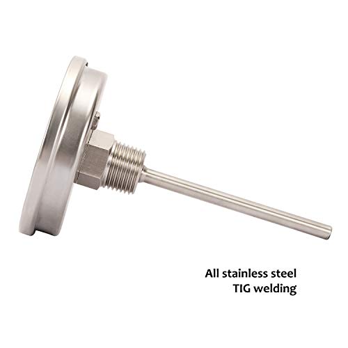 MEASUREMAN Fully Stainless Steel Pot, Kettle, Brewing Bimetal Thermometer, 3" Dial, 4" Stem, 0-250 deg F/-20-120 deg C, -1% Accuracy, Adjustable, 1/2" NPT Back Mount - size: 3" Dial, 4" Stem, style: 4" Stem