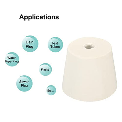 MECCANIXITY Rubber Tapered Plug 28mm to 37mm with 8mm Hole Test Tubes Bungs Stopper White for Lab Home 3 Pieces - size: 28mm to 37mm