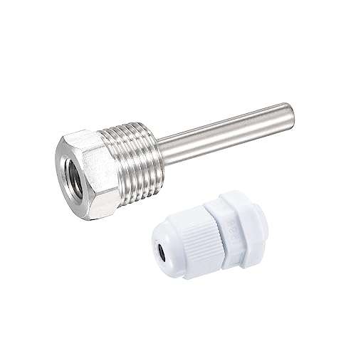 uxcell 8mm G1/2 Stainless Steel 201 Thermowell Weldless with Cable Gland 50mm Length for Beer Fermenter, White - color: White, size: 8mm x 50mm