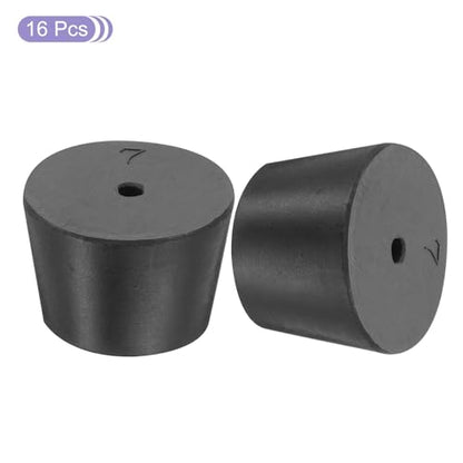 MECCANIXITY Rubber Tapered Plug 30mm to 37mm Solid Test Tubes Bungs Stopper with Hole Black for Lab Home 16 Pieces - size: 30mm-37mm