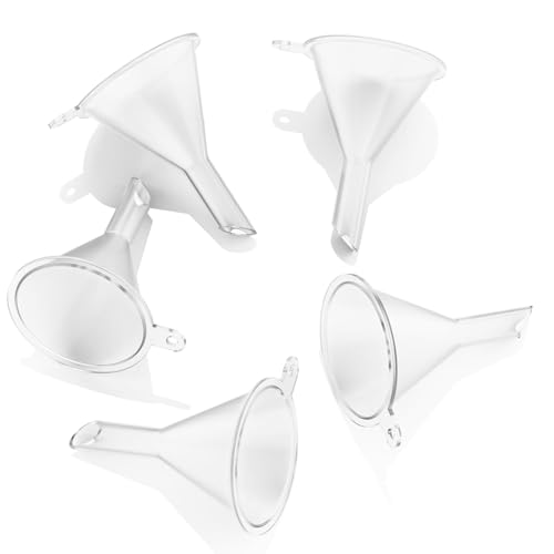 Mini Funnel Small Plastic Funnel 5-Pack for Lab Bottles, Sand Art, Perfumes, Spices, Powder, Essential Oils, Recreational Activities Kitchen Food Grade