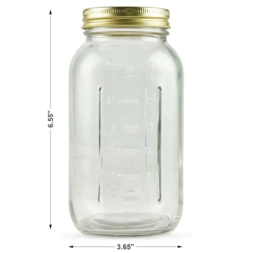 Regular Mouth Mason Glass Jars, 32 oz Quart Size with Lids for Canning, Home Decor, Pantry Storage, 12 Pack