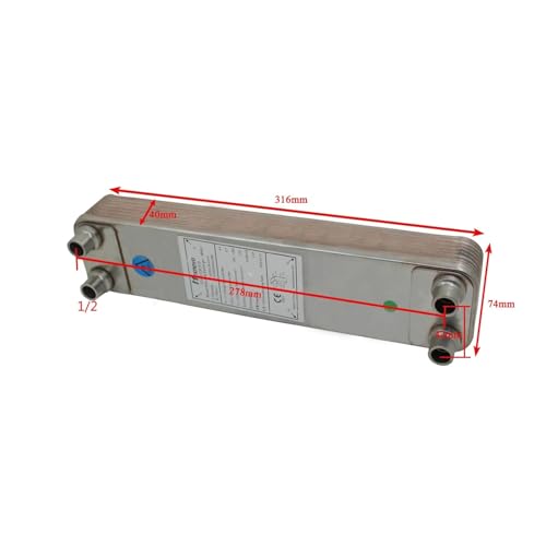 Heat Exchanger, 1/2 Brazed Plate Heat Exchanr Wort Chiller Stainless Steel Material Brewing Chiller Homebrew Wort Chiller 316mm*73mm