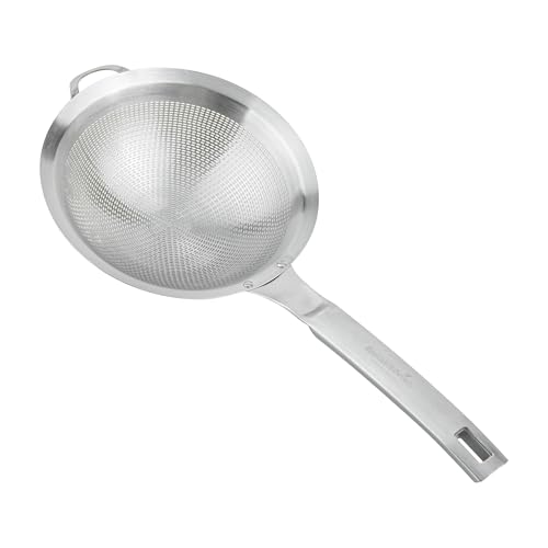 Restaurantware Fine Mesh Strainer - 1 Count - Met Lux 13.19" x 6.3" Stainless Steel Fine Mesh Sieve, Adjustable Tilt Strainer, Hanging Hole, Easy to Clean - Sieve For Flour and Juice - size: 13.25" x 6.25"