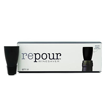 Repour Wine Saver and Stopper - Removes Oxygen, Perserving and Keeping Wine As Fresh As The Day The Bottle Was Opened - Black (10-Pack) - color: Black, size: 10-Pack