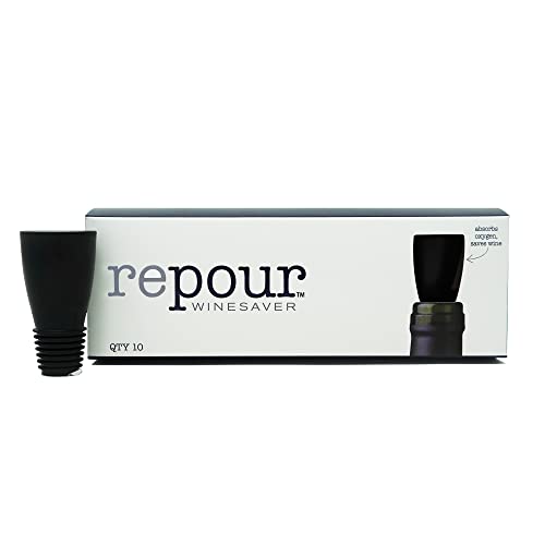 Repour Wine Saver and Stopper - Removes Oxygen, Perserving and Keeping Wine As Fresh As The Day The Bottle Was Opened - Black (10-Pack) - color: Black, size: 10-Pack