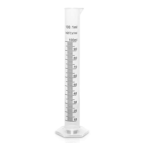 Brewing America 100ml Plastic Graduated Cylinder CASE PACK - 100ml Science Measuring Beaker Test Tube Flask, 2-sided Marking - Black and Raised Graduation Lines, Pour Spout