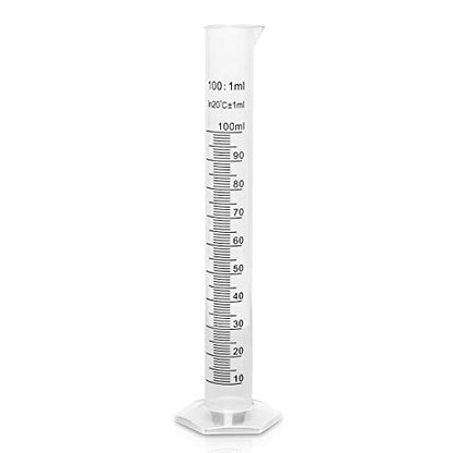Brewing America 100ml Plastic Graduated Cylinder Beaker - 100ml Science Measuring Test Tube Flask, 2-sided Marking - Black and Raised Graduation Lines, Pour Spout