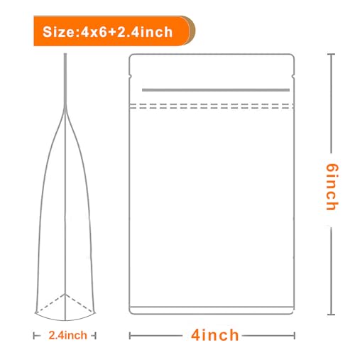 100 PCS Resealable Packaging Bags for Small Business，Kraft Bags With Window Clear Fornt Heat Seal Sealable 4"X6"Paper Zipper Stand Up Pouches Nut Bag Coffee Cookie Herb Food Bakery Storage - size: 4X6 INCH