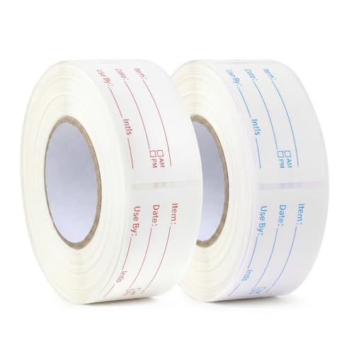 2 Rolls 1000 Pieces Freezer Labels, Write-On Waterproof & Oil-Proof,Removable Food Labels & Write-On Tape for Food Containers Perfect for Food Labeling and Storage Organization