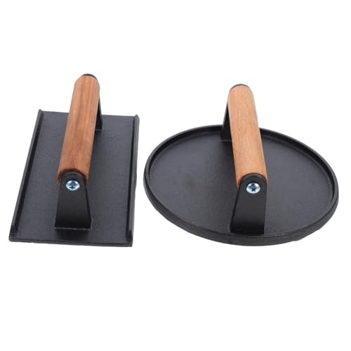 BESPORTBLE 2pcs Cast Iron Meat Press Burger Weight Press for Grill BBQ Design with Wooden Handle for Steak Sandwich Making