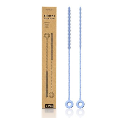 YOTIME Silicone Straw Cleaner Brush, 2 Pcs Reusable Straw Brush(6mm+9mm) for Cleaning Narrow & Wide Straws, Tumblers, Blue - color: Blue