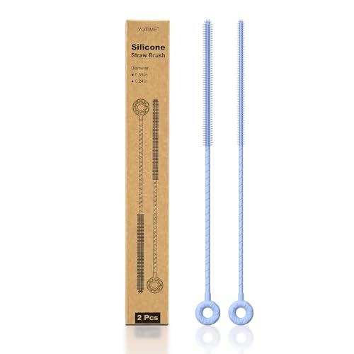 YOTIME Silicone Straw Cleaner Brush, 2 Pcs Reusable Straw Brush(6mm+9mm) for Cleaning Narrow & Wide Straws, Tumblers, Blue - color: Blue