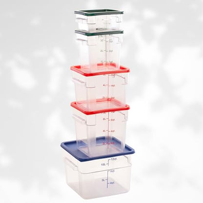 FSE Square Food Storage Container with Red Lid, 6 Quart, Polycarbonate, Reusable, Clear, NSF - style: 6 Qt. Container w/Lid
