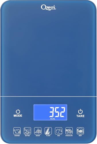 Ozeri Touch III Digital Kitchen Scale with Calorie Counter, 22 lbs (10 kg), Classic Blue - color: Classic Blue