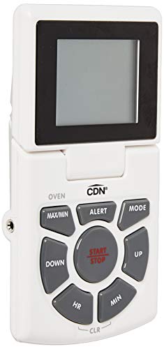 CDN Digital Probe Cooking, Cooling Thermometer, Smoker Oven Grill Candy Deep Frying, Multifunctional Thermometer/Timer/Clock with Loud Alerts, Stainless Steel Probe/Pot Clip, White or Silver (DTTC-W) - color: White