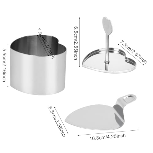 Ismosm6 Pack Cake Ring Molds with 1 Pusher 1 Lifter, 3 Inch Seamless Mini Cheese Cake Cutter Ring Set, Stainless Steel Mini Food Mold for Mousse, Food Plating, Cookies, Baking (Heart) - color: Heart