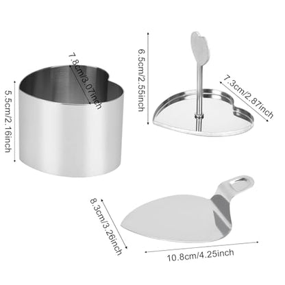 Ismosm6 Pack Cake Ring Molds with 1 Pusher 1 Lifter, 3 Inch Seamless Mini Cheese Cake Cutter Ring Set, Stainless Steel Mini Food Mold for Mousse, Food Plating, Cookies, Baking (Heart) - color: Heart