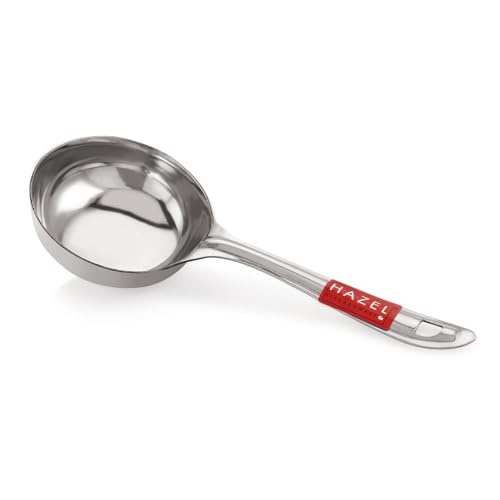 HAZEL Stainless Steel Round Ladle Spoon | Kadchi for Cooking & Serving Dal Ladle for Kitchen | Heavy Duty Stainless Steel Spoodle 8 cm Dia - size: Set of 1, style: Dosa Ladle