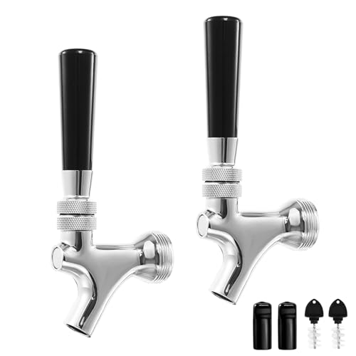2Pcs Draft Keg Tap Beer Faucet, Stainless Steel Core Polished Brass Kegerator Faucets with Handle, Keg Faucet Fits American Standard Beer Shanks and Towers