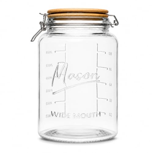 kitchentoolz 1 Gallon Mason Jars Wide Mouth with Airtight Bamboo Lid – 1 Gallon Glass Jar with Lid – Large Mason Jars with Lids for Kitchen Pantry, Storage, and Canning - size: 1-pack