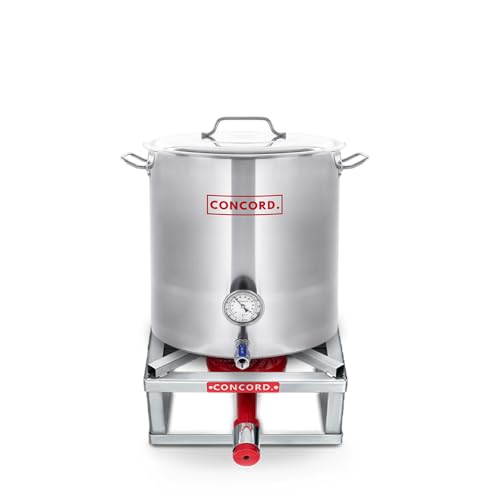 CONCORD Stainless Steel 20 QT Home Brew Kettle Stock Pot + CONCORD 12" THE BLOCK BURNER in Stainless Steel, 100,000 BTU Single Propane Stove