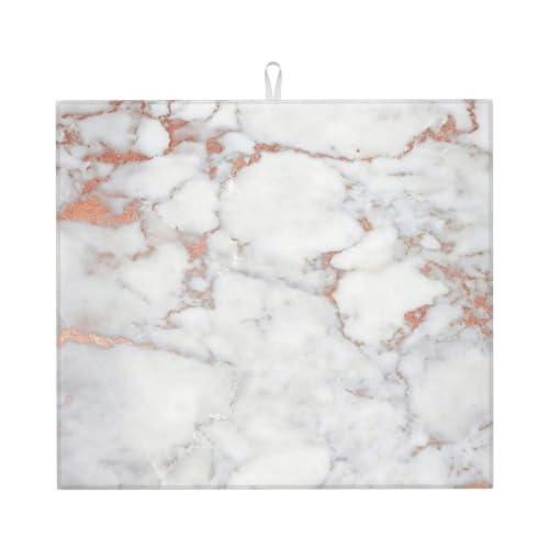 White Marble Rose Gold Dish Drying Mat for Kitchen Counter, Absorbent Microfiber Drainer Mats, Non-slip Kitchen Draining Mat for Coffee Machine Dish Rack Pad 18"x16" Dish Drainer Pad - color: White Marble Rose Gold