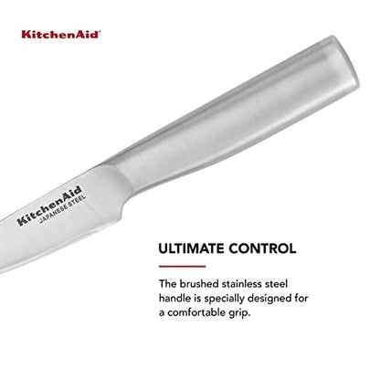 KitchenAid Gourmet Forged Stainless Steel Paring Knife with Custom-Fit Blade Cover, 3.5-inch, Sharp Kitchen Knife, Japanese Stainless Steel Blade, Brushed Handle - style: 3.5-Inch Paring Knife